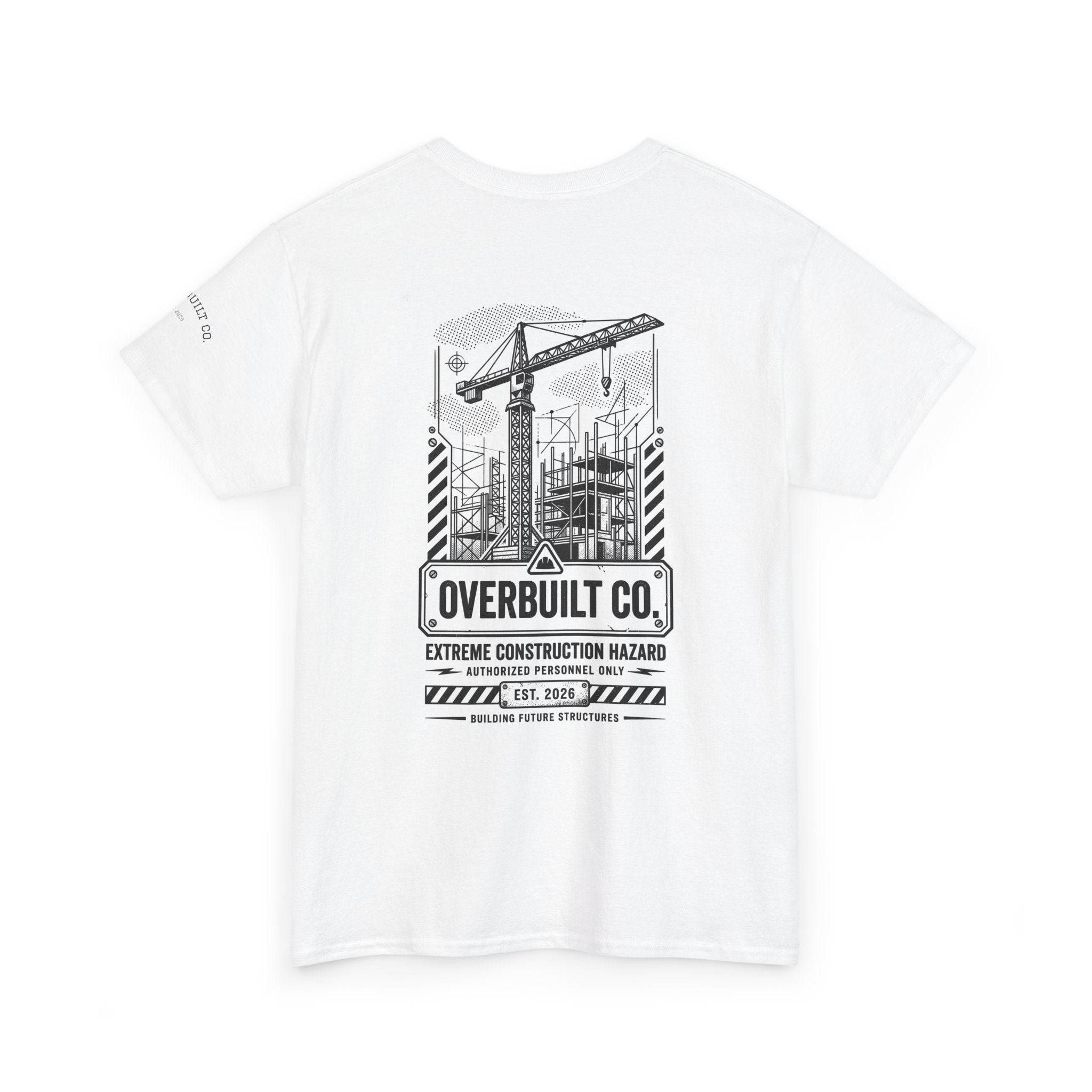 Construction Crew T-Shirt — "Overbuilt Co." Industrial Crane Graphic Tee