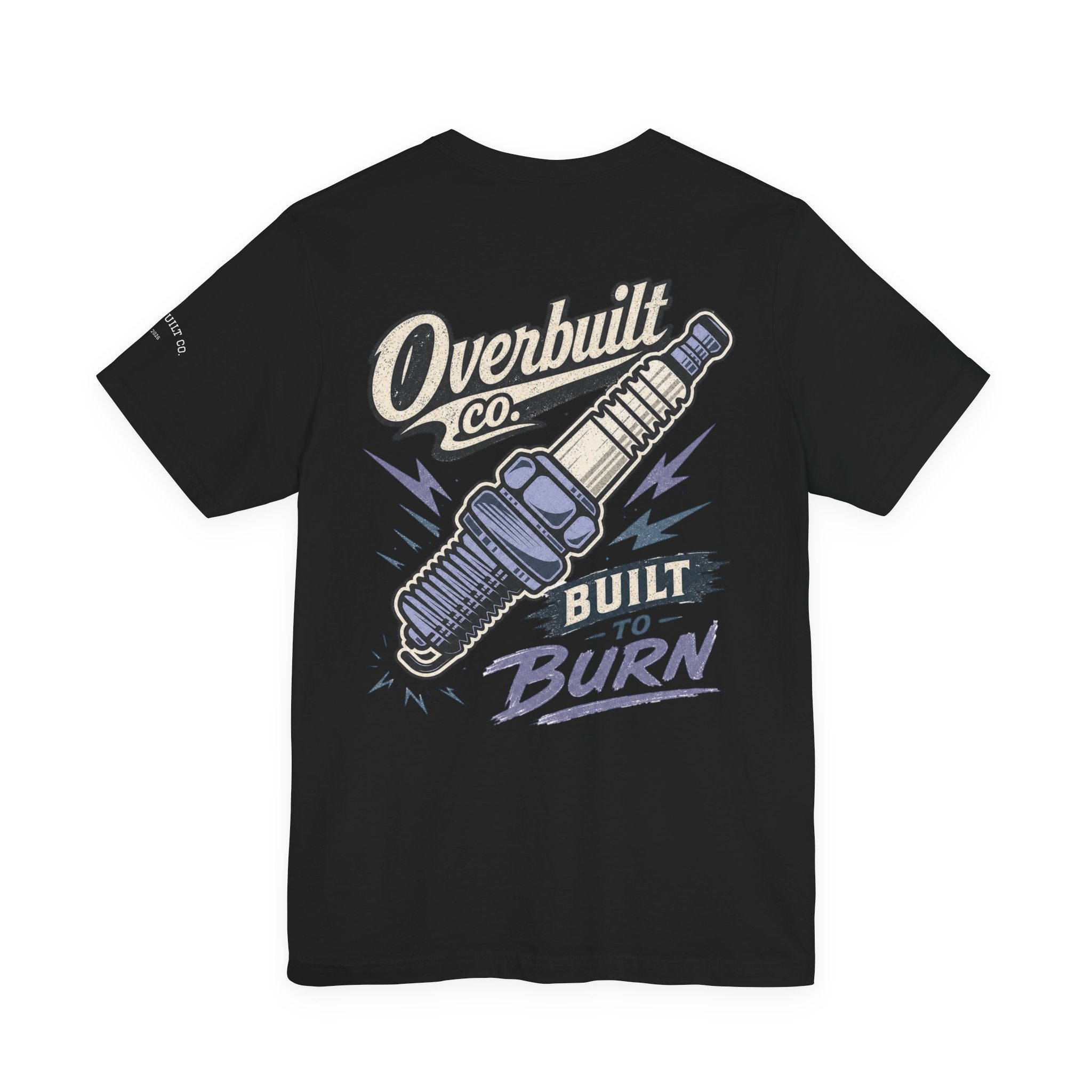 Spark Plug Graphic Tee — "Overbuilt Co. Built to Burn" Car Enthusiast T-Shirt