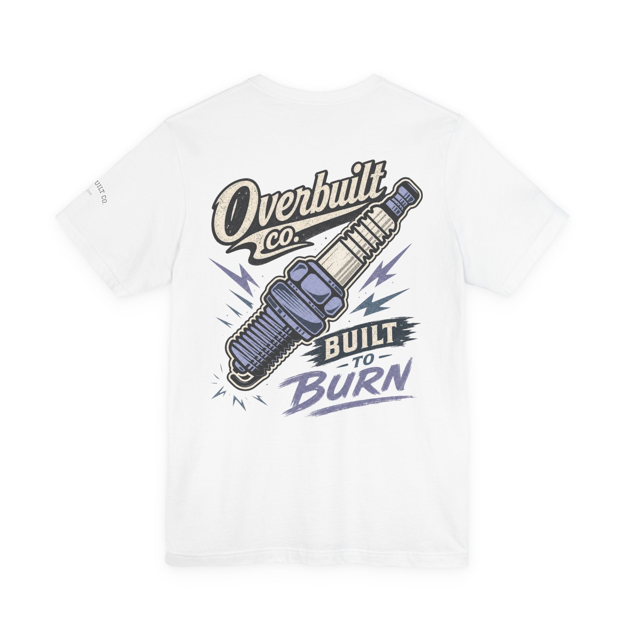 Spark Plug Graphic Tee — "Overbuilt Co. Built to Burn" Car Enthusiast T-Shirt